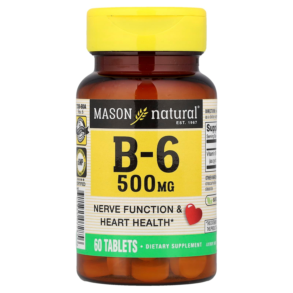 Mason Natural, витамин B6, 500 мг, 60 таблеток