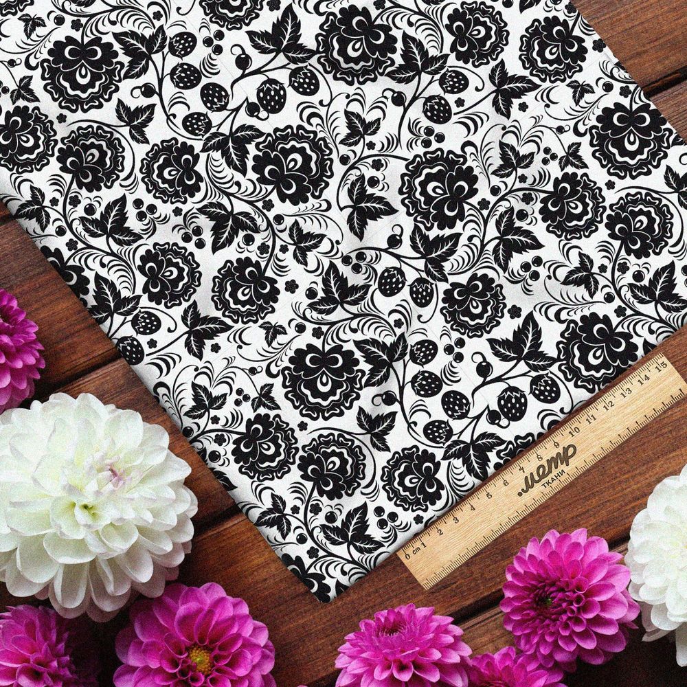 Ткань бифлекс черная хохлома