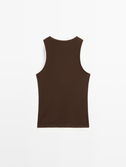Massimo Dutti Футболка без рукавов с двойной окантовкой, коричневый