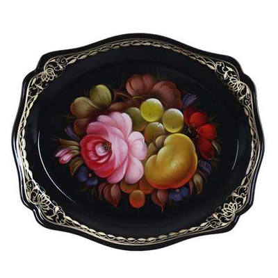 Жостовский поднос декоративный, размер 20х17 см (A3), металлический