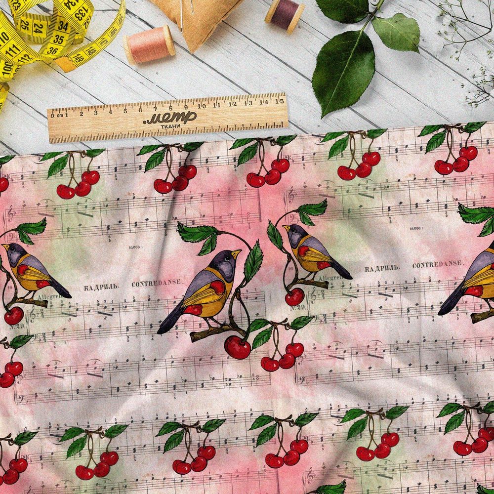 Ткань таффета птички и кадриль