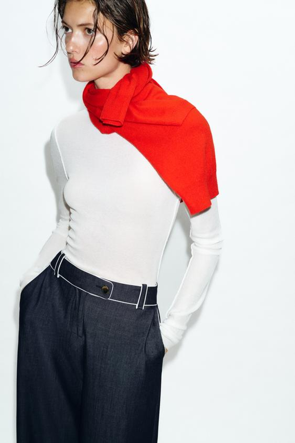 ZARA ШИРОКИЕ БРЮКИ С КОНТРАСТНЫМИ ВСТАВКАМИ, ИНДИГО