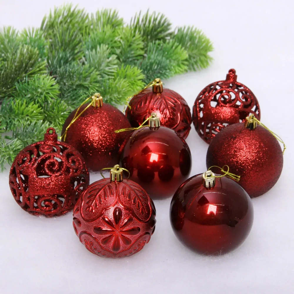 Новогодние шары 8 см (набор 24 шт) «Фактурный микс», темный рубин