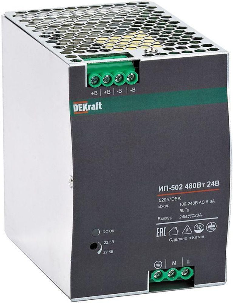 Источник питания импульсный 480Вт 48В 10А ИП-502 DEKraft 52058DEK Источник питания импульсный 480Вт 48В 10А ИП-502 DEKraft 52058DEK