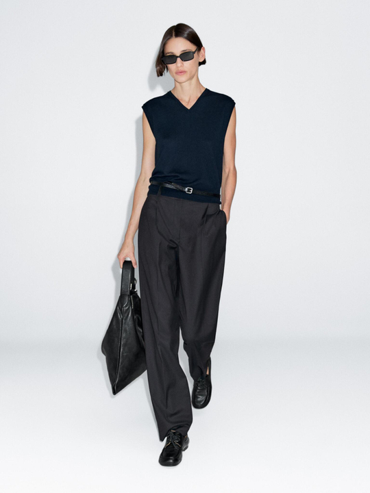 Massimo Dutti Брюки с эластичным поясом и защипами, темно-синий