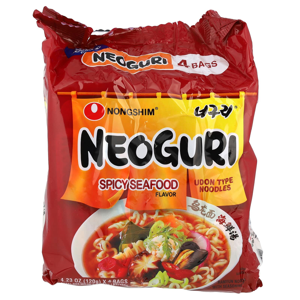 Nongshim, Neoguri, лапша удон, пряные морепродукты, 4 пакетика по 120 г (4,23 унции)