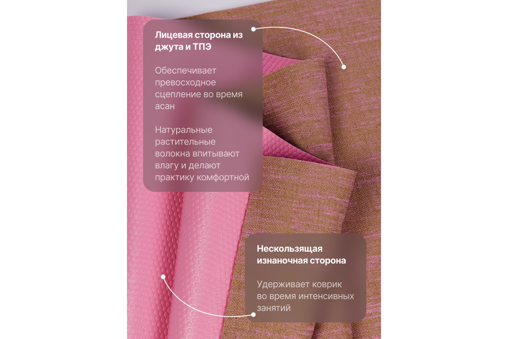 Коврик для йоги и фитнеса Джутовый Urbanfit, розовый