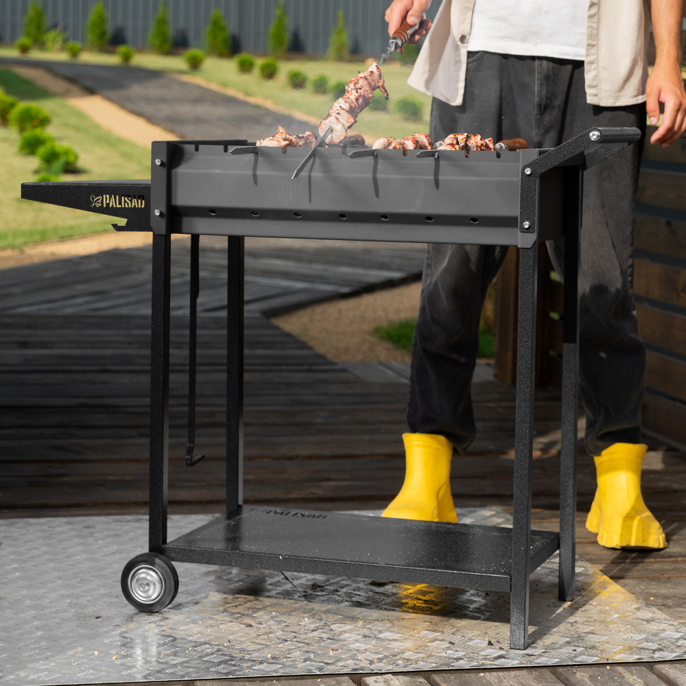 Мангал сварной на колесах, 662 х 390 х 152/805 мм, сталь 2 мм, кочерга в комплекте, Camping Palisad