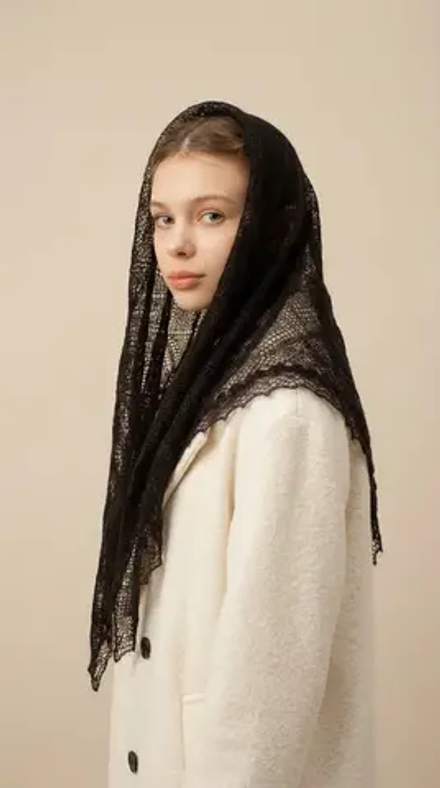 Оренбургский пуховый платок-паутинка А110-07 черный