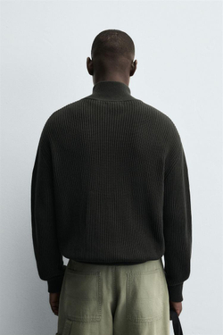 ZARA КАРДИГАН ПЛАТОЧНОЙ ВЯЗКИ НА МОЛНИИ, ХАКИ