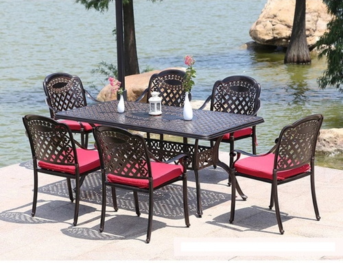 Обеденная группа из литого алюминия стол Вулкан(175х90)  + 6 кресел Вулкан-2 (7 предметов) бронза