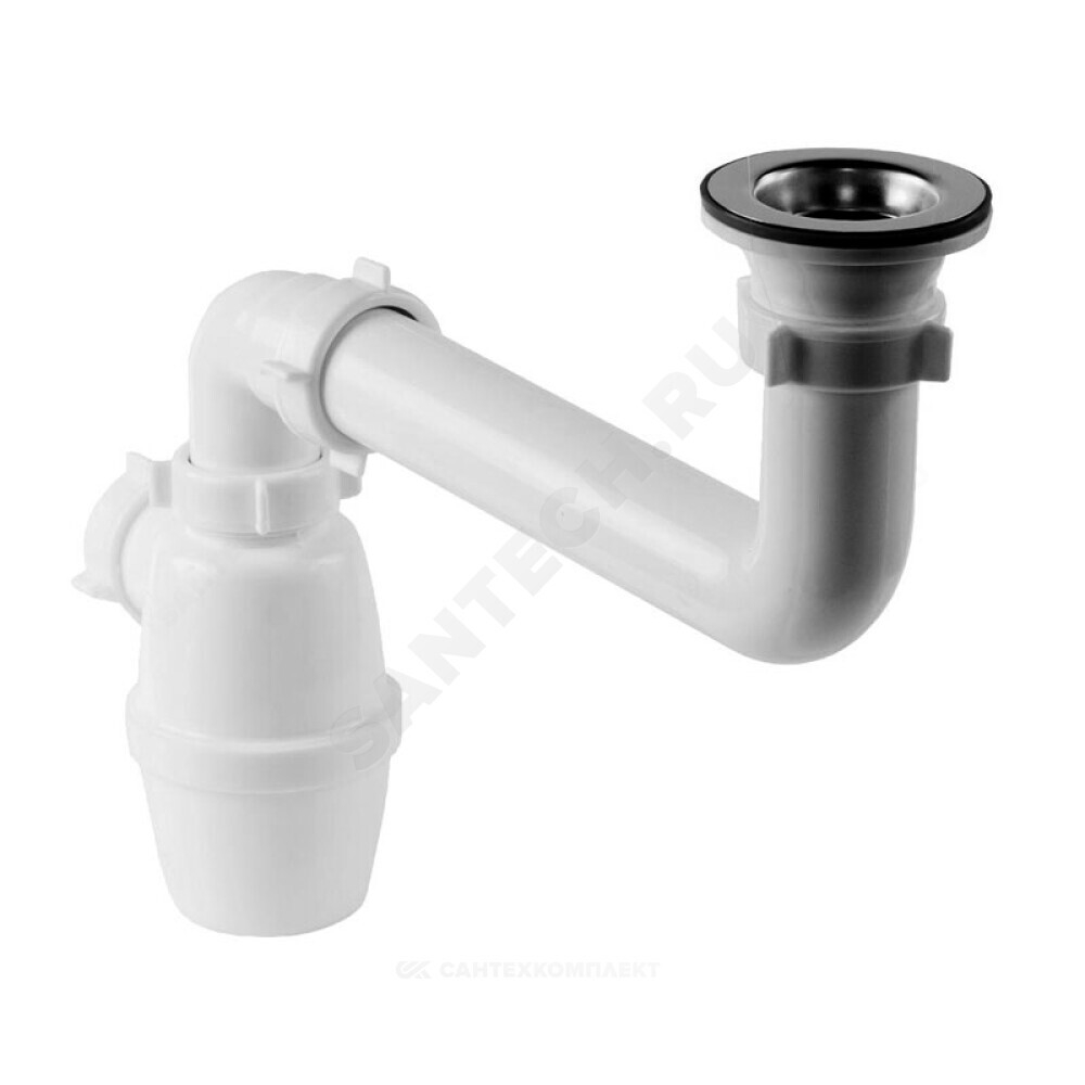 Сифон для умывальника/мойки бутылочный 1 1/2"x40 со смещенным сливом выпуск с нержавеющей решёткой D=70мм Орио К-4003