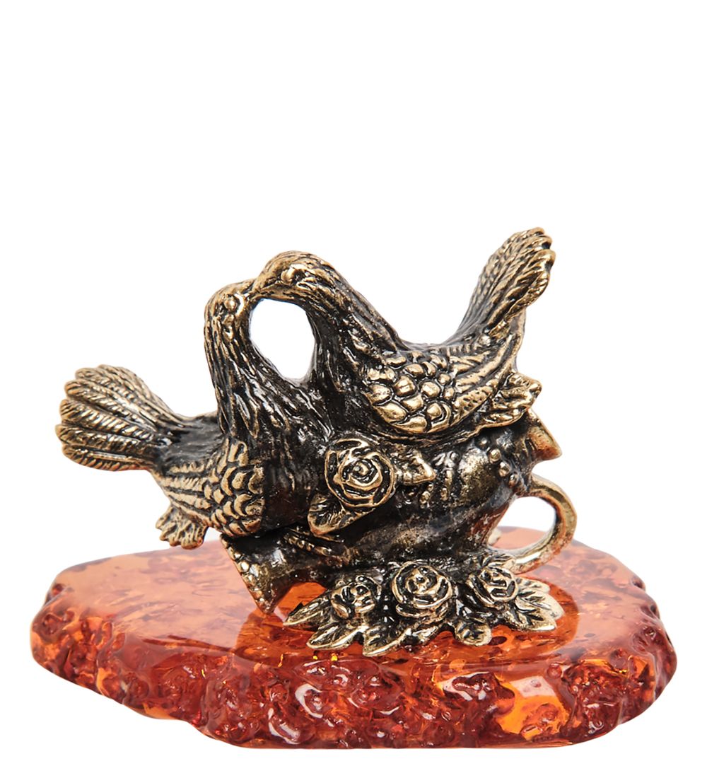 Народные промыслы AM-1475 Фигурка «Голубки на вазе» (латунь, янтарь)