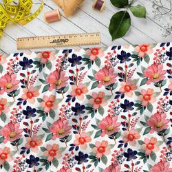 Ткань лен розовые цветы с фиолетовым акцентом