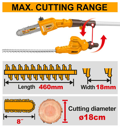 Высоторез аккумуляторный 2в1 цепная пила-кусторез 20В 1хАКБ 2Ач и ЗУ SUPER INGCO CPTS201681