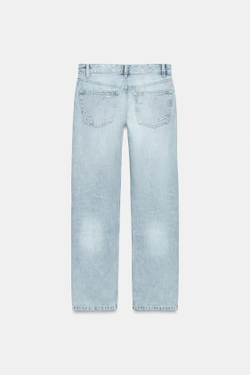 ZARA ДЖИНСЫ TRF ПРЯМОГО КРОЯ С НИЗКОЙ ПОСАДКОЙ И РАЗРЕЗАМИ, ГОЛУБОЙ