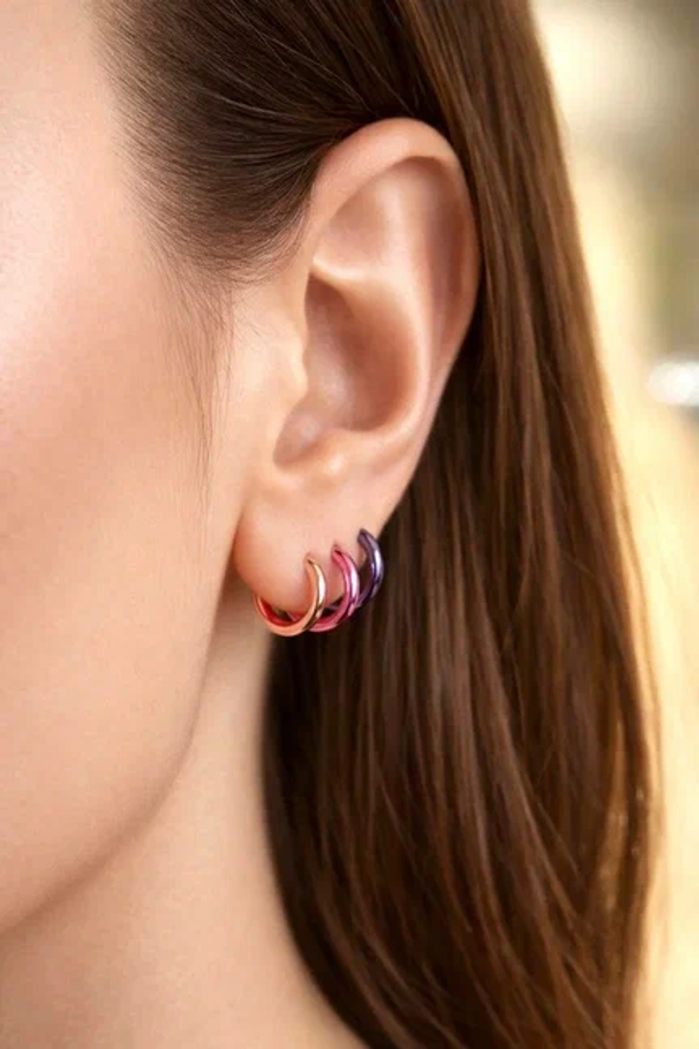 Серьги кольца 12 мм из серебра фуксия