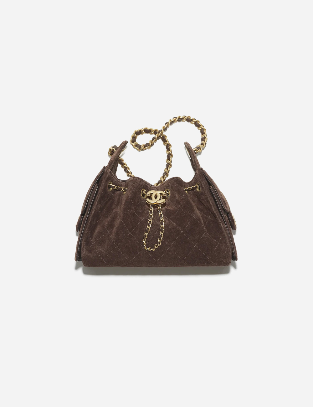 Chanel 25 Mini Handbag Suede Calfskin & Gold Dark Brown