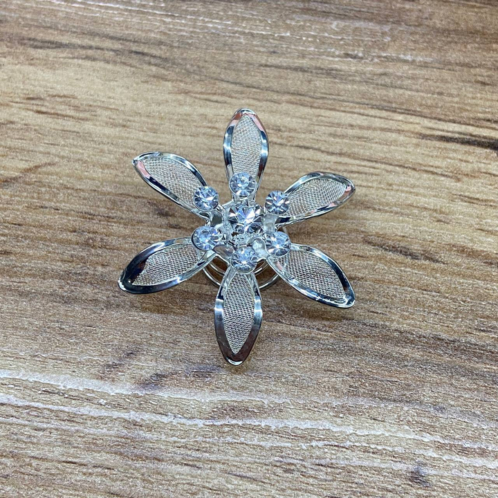 Украшение для волос пружинка Цветок шестилистник сеточка 7 страз металл серебристый