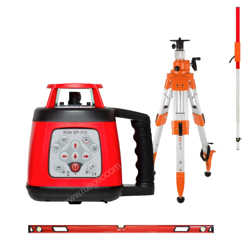 Комплект: ротационный нивелир RGK SP-310 + штатив RGK SH-300, рейка RGK LR-2, уровень RGK U6100