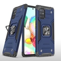 Противоударный чехол Strong Armour Case с кольцом для Samsung Galaxy A71 (Синий)