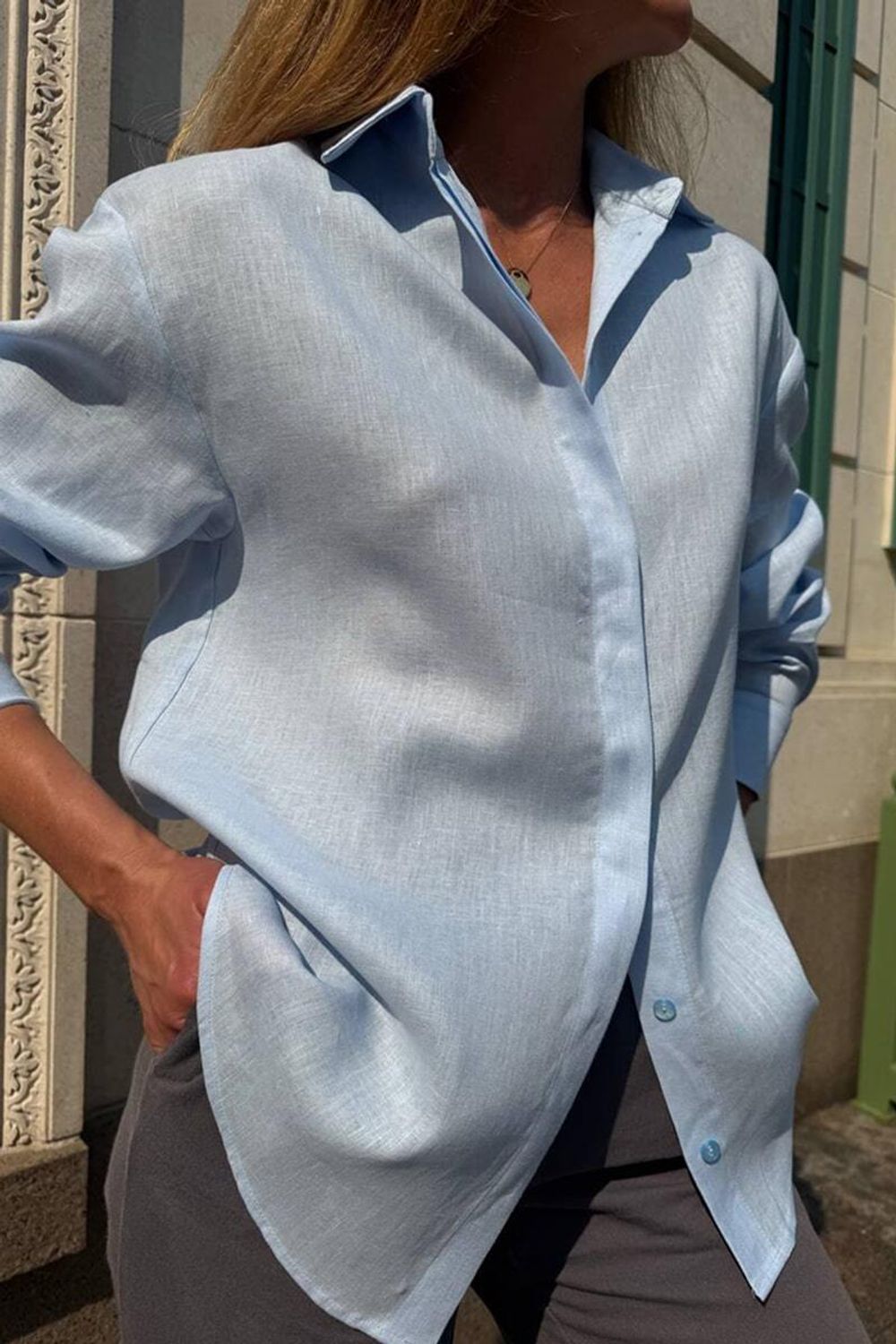 Рубашка Хельсинки голубой лен