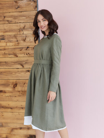 Платье с подъюбником Алиса из оливкового цвета