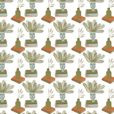 Уютный принт с книгами и растениями