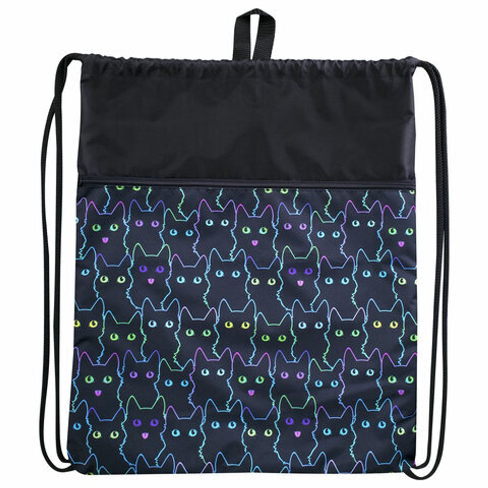 Мешок для обуви BRAUBERG БОЛЬШОЙ, с ручкой, карман на молнии, сетка, 51х41 см, "Cats", 271059