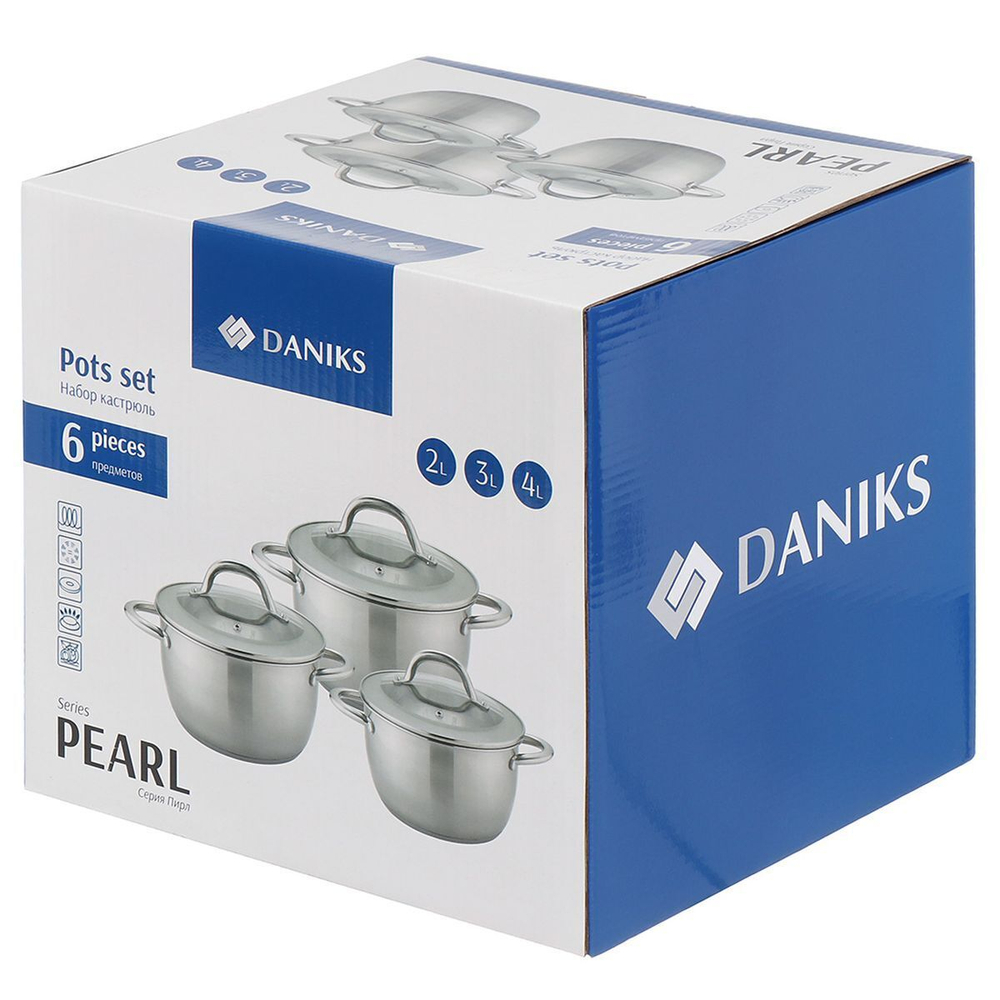 Набор посуды нерж, 6 пр, Daniks, Перл, GS-01205-6