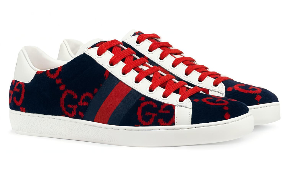 Gucci Wmns Ace Gg Terry Cloth "Blue Red" Women"s