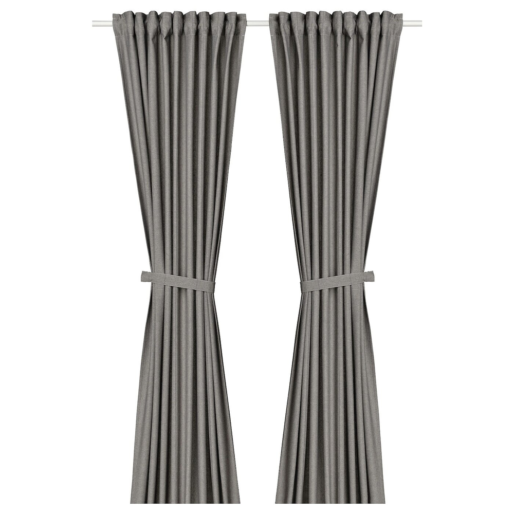 IKEA LENDA  (ИКЕА ЛЕНДА)  -  Штора с креплением, 2 шт, на ленте/темно-серый, 140x300 см