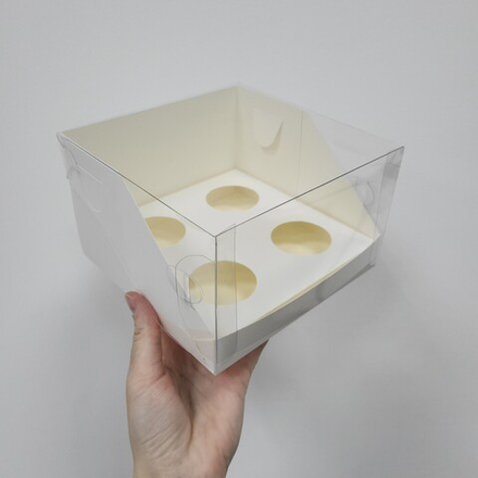 Коробка на 4 капкейка Белая ПРЕМИУМ, 16*16*10 см
