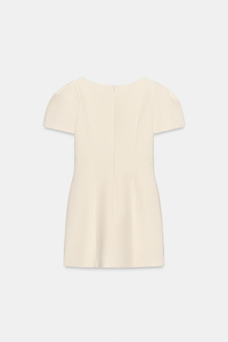 ZARA КОРОТКОЕ ПЛАТЬЕ СО СКЛАДКАМИ И КАРМАНАМИ, ЖЕЛТОВАТО-БЕЛЫЙ