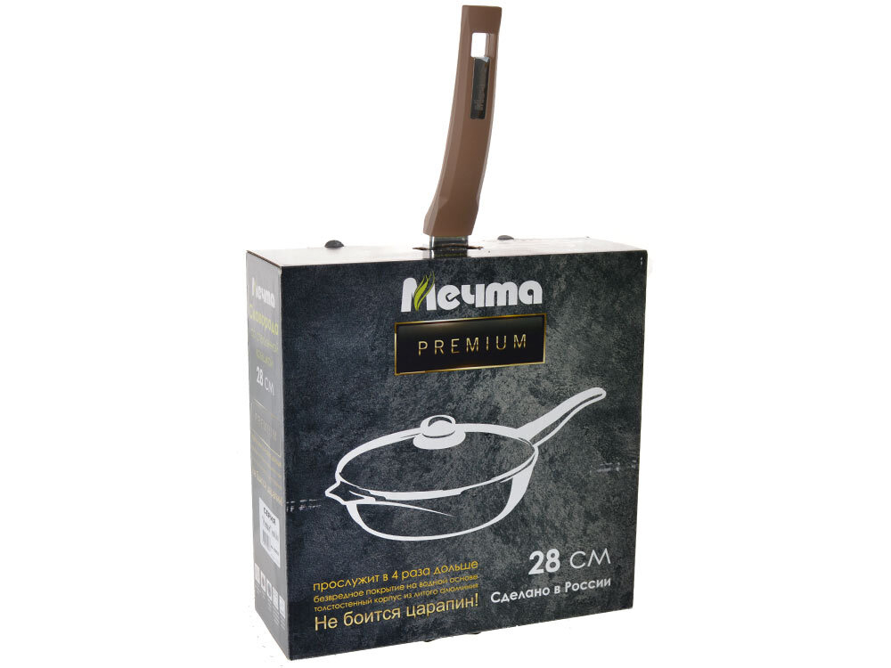 Сковорода 28см Premium mokko с несъемной ручкой и стеклянной крышкой