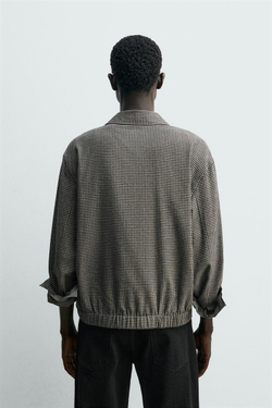 ZARA УКОРОЧЕННАЯ КУРТКА-РУБАШКА В КЛЕТКУ, СЕРЫЙ