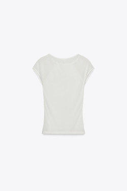 ZARA КОМБИНИРОВАННАЯ ФУТБОЛКА, ЭКРЮ/БЕЖЕВЫЙ