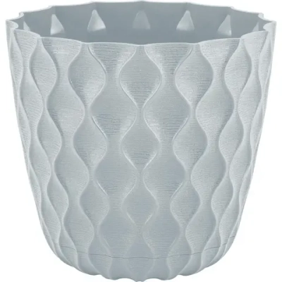 Горшок для цветов пластиковый 2,5л d-17,5см «Wave» с дренажной сеткой и съемным поддоном, утренний туман