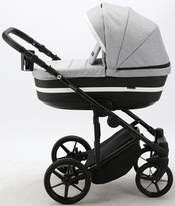 Детская коляска Adamex Rimini 2 в 1 RI32-LUX СЕР.ЖАККАРД+ЧЕРН.КОЖА+БЕЛ.ОТДЕЛКА