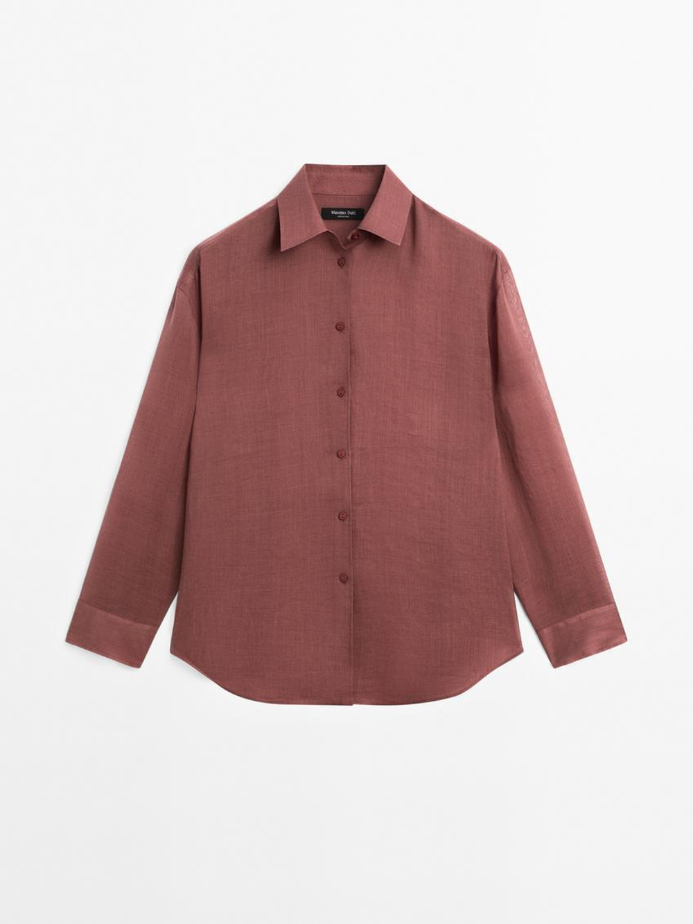 Massimo Dutti Рубашка свободного кроя из смесовой ткани рами, розовый