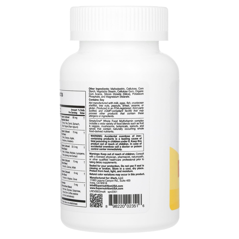 Super Nutrition, SimplyOne®, мультивитамины из цельных продуктов с витаминами A и C, минералами и ферментами, 90 таблеток