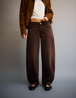 BERSHKA ДЖИНСЫ BALLOON, КОРИЧНЕВЫЙ