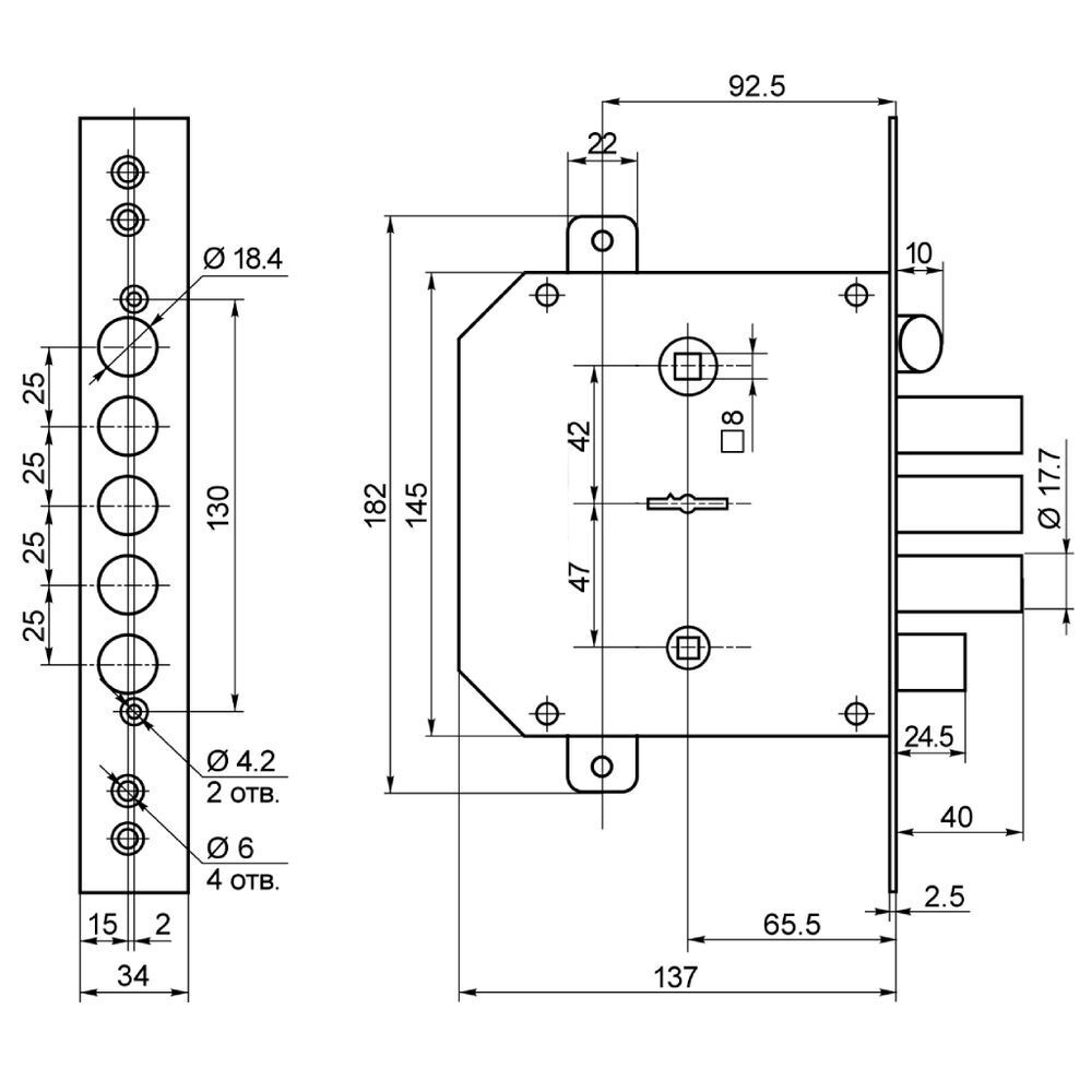 Замок врезной Border, ЗВ9-6 ЛК.ТЗ/15 (КСП-109), 77405, без ручки, сувальдный