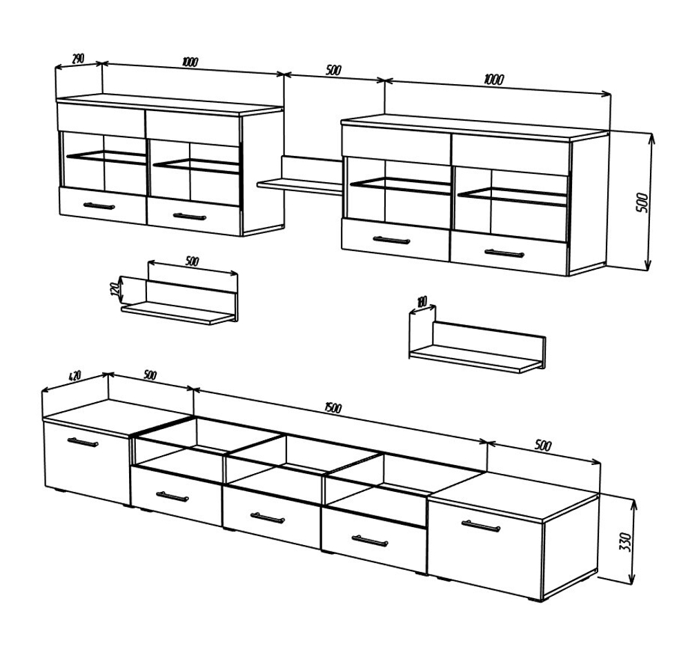 Гостиная Тома 3 Черный 0190 / Орех 0729 250*42*190 см, Черный, Орех   Фиеста