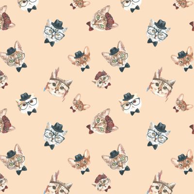 Коты акварельные, персиковый фон