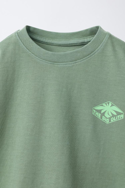 ZARA ФУТБОЛКА С ЛОГОТИПОМ, СВЕТЛЫЙ ХАКИ