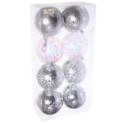 Новогодние шары «Сказочное королевство» 10 см (набор 8 шт), Серебро