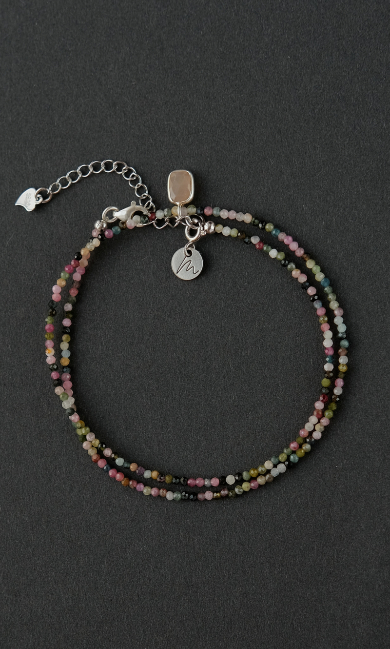 Чокер "Memo about Health" из цветного турмалина, с подвесом из солнечного камня 35 см