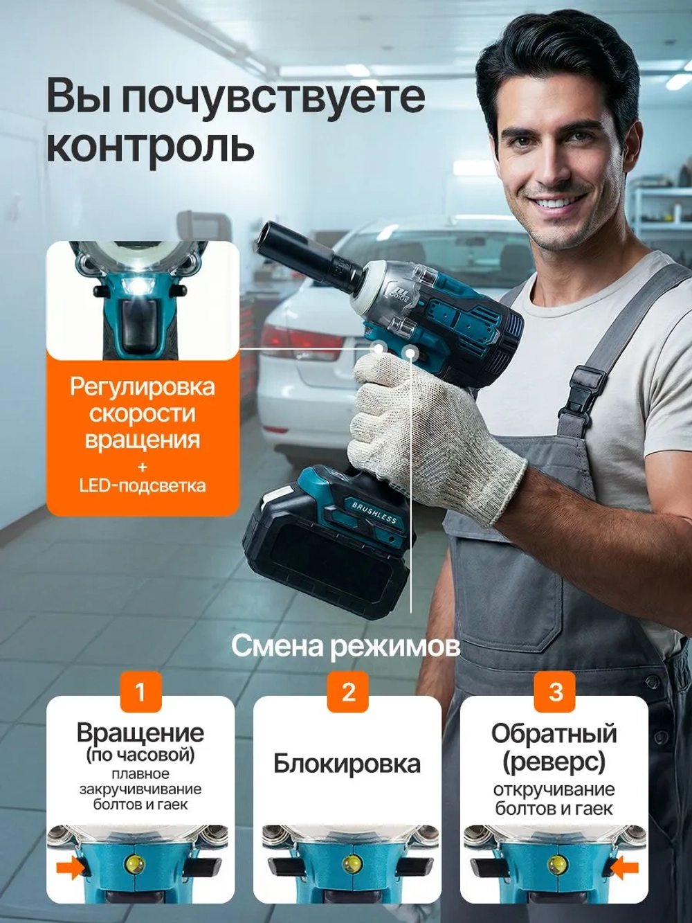 Гайковерт аккумуляторный ударный бесщеточный мощный