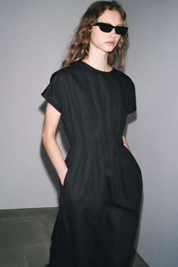 ZARA ПЛАТЬЕ МИДИ СО СБОРКАМИ — ZW COLLECTION, ЧЕРНЫЙ